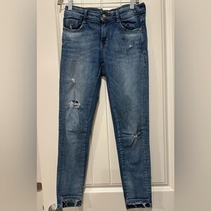Zara Distressed Blue Denim Jeans Medium Wash Step Frayed Size 2